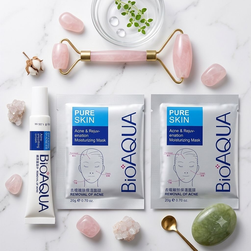 Bio Aqua Skincare Deal  (2 Bio Aqua Sheet Masks + Acne Tube + Jade Roller)